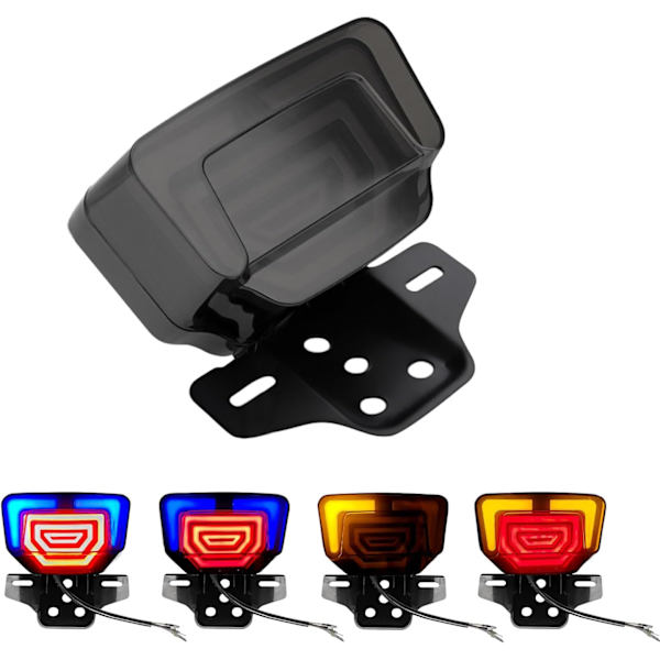 LED-baklys for motorsykkel med integrert blinklys, LED-bremselys, fjernlys med vanntett platebrakett for motorsykkel 12V-1 stk