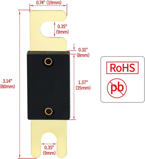 2-pack ANL-säkringar - 80 A - för biljudsystem - svart och guld