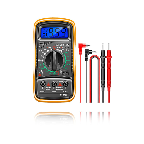 Digital Multimeter Voltmeter, Digital Multimeter, Voltmeter med Dubbla Säkringar, Bärbar Multimeter med LCD-Skärm AC/DC/DC Spänning, Resistans