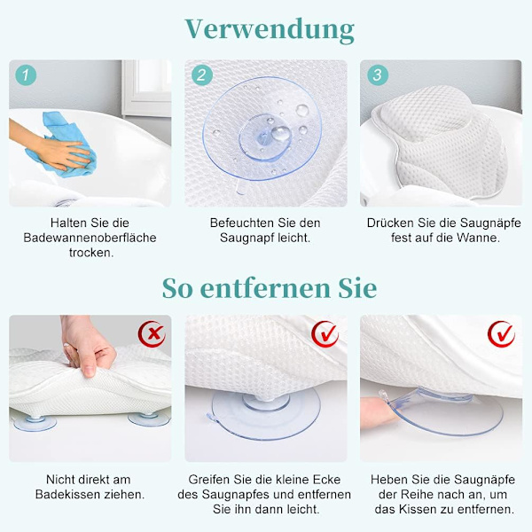 Ergonomisk lyxig badkudde med 4D Air Mesh-teknik och 6 sugkoppar, ger stöd för huvud, rygg, passar alla badkar (44*42*6cm)