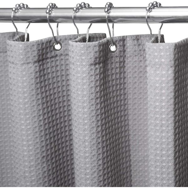 Våfflad duschdraperi, med duschdraperiringar tyg badkar draperi set Gray 1.8*2m