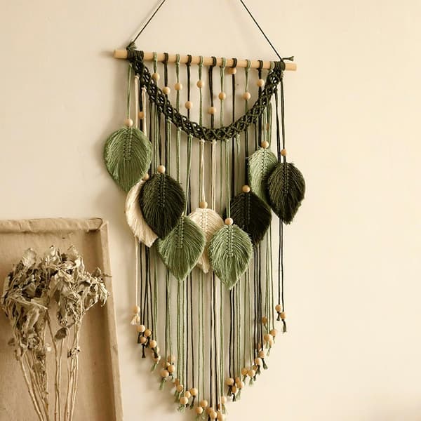 Macrame väggdekoration - Handgjord bladväggbonad, Boho-dekorationer för sovrum, vardagsrum, badrum