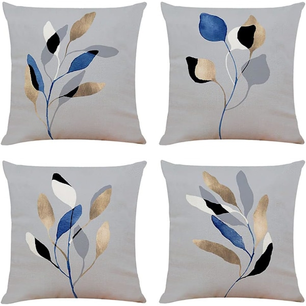 Bladkuddfodral 45cm x 45cm Set om 4 Grå Dekorativa Kuddfodral 18x18 tum Mjuk Polyester Kvadratiska Kuddfodral