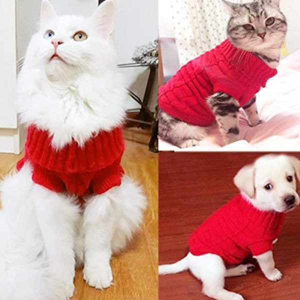 Pet Cat Sweater Kitten Kläder för Katter Små Hundar, Turtleneck Cat Kläder Pullover Mjuk Varm, passar Kitty, Chihuahua, Teddy, Pug etc Red S