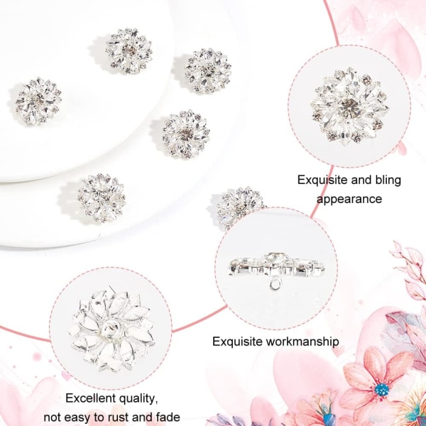 10 stk 28MM Blomst Rhinestone Shank Knapper Krystall Sy På Knapper med 1 Hull og Flat Bakside, Rhinestone Snøfnugg Metallknapper C