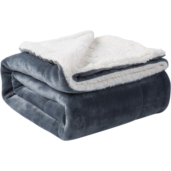 Sherpa tæppe - Varme tæpper til vinter - Super blødt, fuzzy flannel fleece/uldlignende vendbart fløjlsblødt sofatæppe - Letvægts Grey 60"x80"