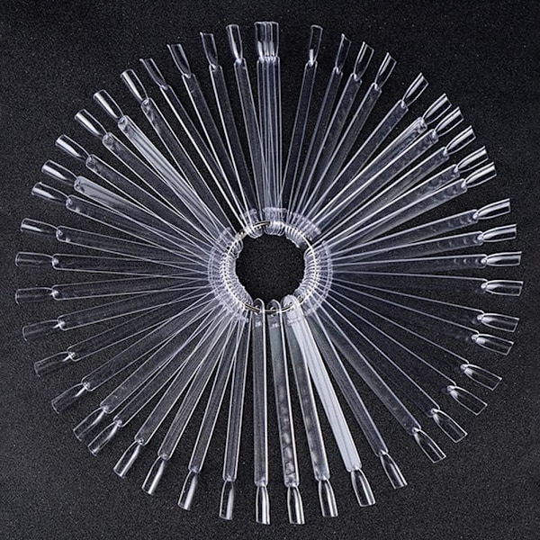 100 STK Klare Falske Negleprøver Vifteformede Negle Display Pinner, Neglekunst Tips Fargepinner Pop Pinner Negle Display Ring