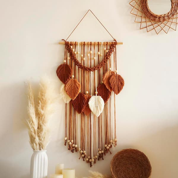Macrame väggdekoration - Handgjord bladväggbonad, Boho-dekorationer för sovrum, vardagsrum, badrum