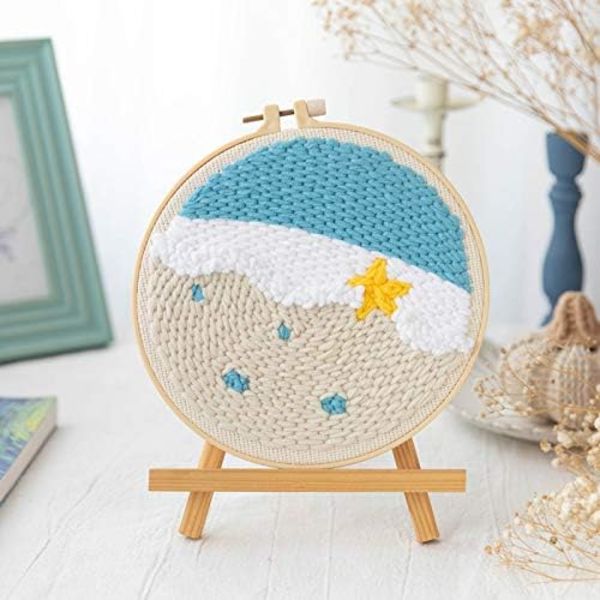 Serie af Scenery Punch Needle Broderi Starter Kits Punch Needle Værktøj Trådning Stof Broderi Hoop Garn Tæppe Punch Needle Beach 9.45 x 8.94 x 0.39