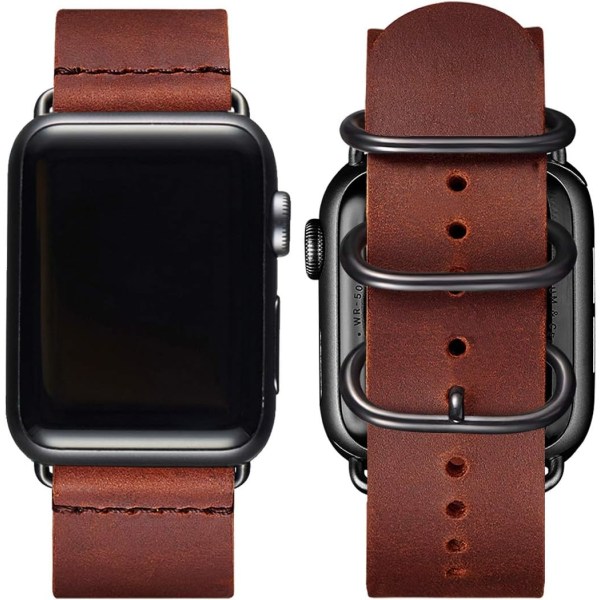 Vintage läderband kompatibla med Apple Watch Band, äkta läder retrorem kompatibel för män kvinnor iWatch SE Series 7/6/5/4/3/2/1 Wine Red/Black 42mm 44mm 45mm