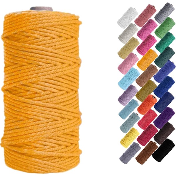 Macramé-snöre, Bomullsrep, för Väggbonader, Växtupphängningar, DIY-hantverk, Heminredning, Presentinslagning 3mmx100m Golden