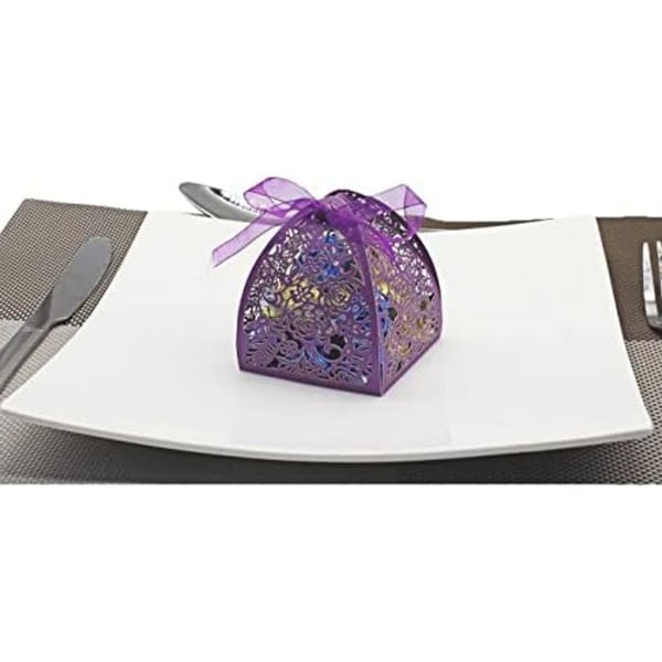 Laserutskurna Ros Candy Boxes, Favor Boxes 2.5\"x 2.5\"x 3.1\", Presentaskar Bröllopsdusch Jubileum Födelsedagsfest Bröllopsgåva Purple 2.5 "x 2.5 "x 3.1 "/6.5 x 6.5 x 8 cm