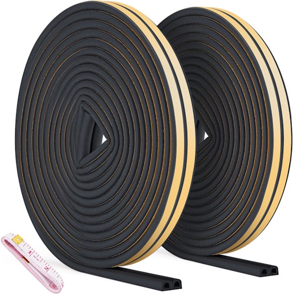 2-pack 20 m tätningslist, självhäftande anti-kollision dörrtätning, D-Profi dörr- och fönstertätningslist för väderbeständighet/ljudisolering - 9 mm*6 mm