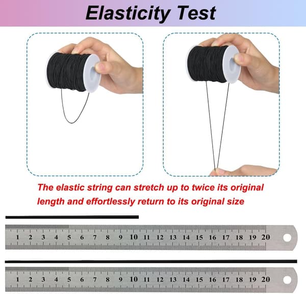 Elastisk snor, 1 mm x 100 m sort snor til fremstilling af armbånd og halskæder, perlearbejde, knytning, binding, indpakning og hobbyprojekter