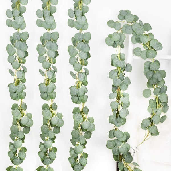 Kunstig eukalyptusgirlander Falske silke eukalyptusblader Vinstokker Håndlaget girlander Grønt bryllupsbakgrunn Buede veggdekor Green 4Pcs
