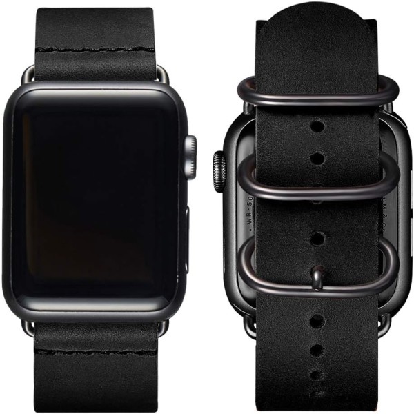 Vintage læderbånd, der er kompatible med Apple Watch-bånd, ægte læderretrorem, der er kompatibelt til mænd, kvinder iWatch SE Series 7/6/5/4/3/2/1 Black/Black 42mm 44mm 45mm