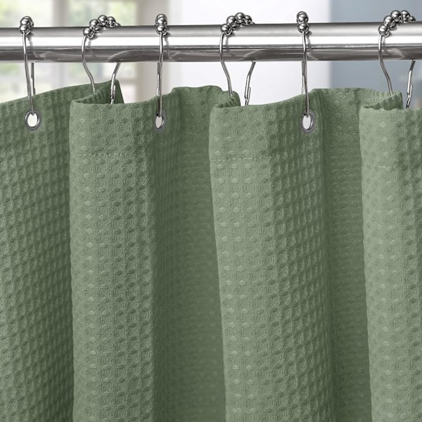 Vaffel bruseforhæng, med bruseforhængsringe stof badekar forhængssæt Green 1.2*2m