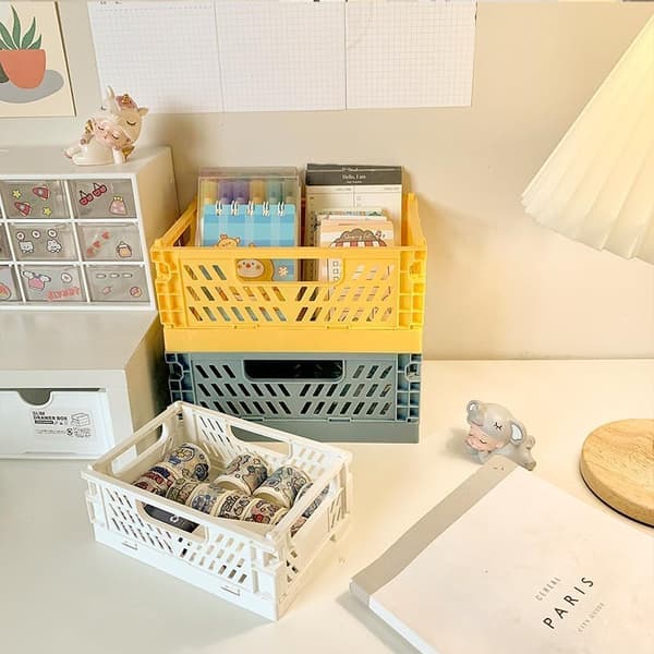 2/3 stk Store Sammenleggbare Kurver, Stable Foldbare Plast Oppbevaringsbokser, Plastboks, Sparboks, for Kontor, Kjøkken, Bad 2PC 30*20*12CM