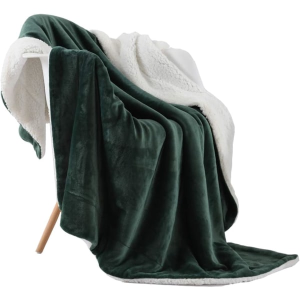 Sherpa tæppe - Varme tæpper til vinter - Super blødt, fuzzy flannel fleece/uldlignende vendbart fløjls plystæppe til sofa - Letvægts Olive Green 50"x60"