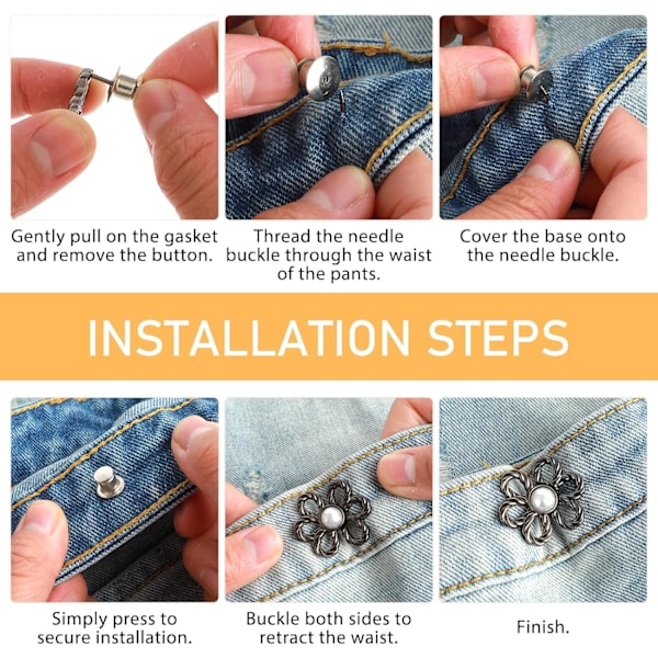 8 stk Avtakbare Midjebåndstrammesystemer, Justerbare Jeansknapper, Bukseklips for å Stramme Midjen, Dekorative Knapper uten Syning Style 1