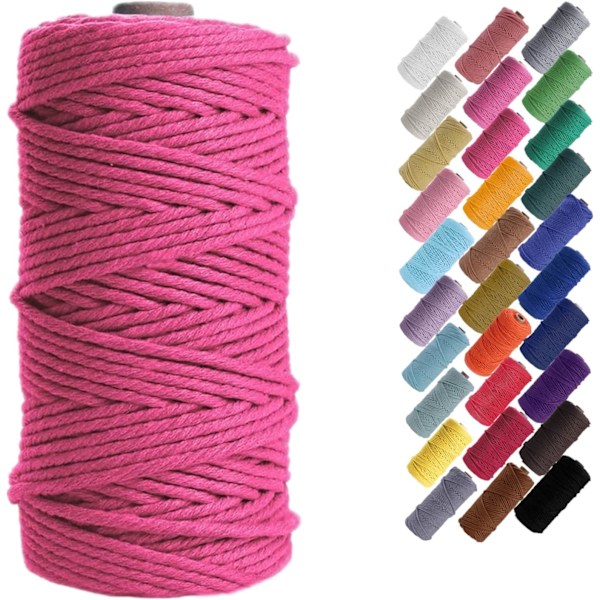 Macramé-snöre, Bomullsrep, för Väggbonader, Växtupphängningar, DIY-hantverk, Heminredning, Presentinslagning 3mmx100m rose Red