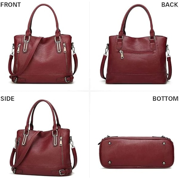 Damer Crossbody Väska PU Läder Handväskor Casual Shopper Väska Axelväska Tote Väska Stor Kapacitet Rojo vino