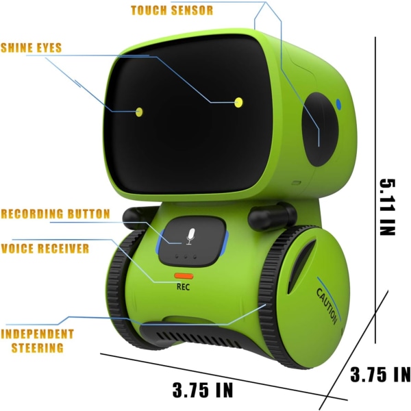 Kid Intelligent Robot Legetøj - Stemme- og berøringskontrol, Smart Robotic Legetøj til børn til piger, Recorder & Tal Like You green 3.9*3.7*5.1 inch