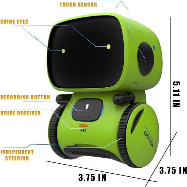 Kid Intelligent Robot Toys- Voice& Touch Control, Children Smart Robotic Toys for Girls, Recorder&Speak Like You green 3.9*3.7*5.1 inch