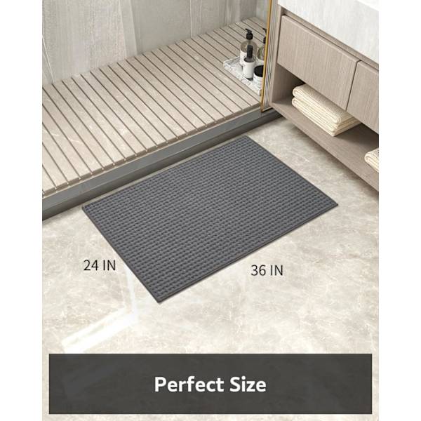 Rutete Badematte, Super Absorberende Sklisikker Badematter, Tynn Badematte, Maskinvaskbar Badematter Dark Gray 24" X 36"