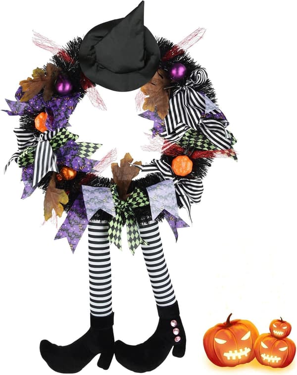 Halloween-dekorationer, Halloween heksekrone, Sort heksekrone med hat, Græskar