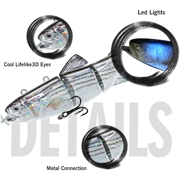 Robotisk Svømmeagn USB Genopladelig LED Lys 4-Segment Multi Leddelt Swimbait Intelligent Selvkørende Elektrisk Fiskeagn