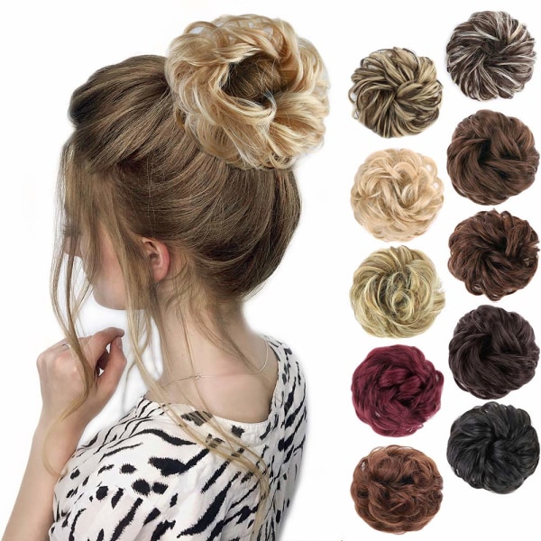 1 stk. Messy Hair Bun Hår Scrunchies Extension Curly Wavy Messy Syntetisk Chignon til kvinder Updo Hairpiece Ash Blonde & Bleach Blonde##