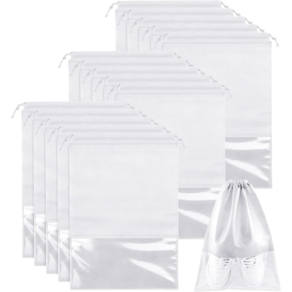 15 stk. Rejseskopose, Bærbar Snørepose af Non-Woven stof, Transparent Slot white