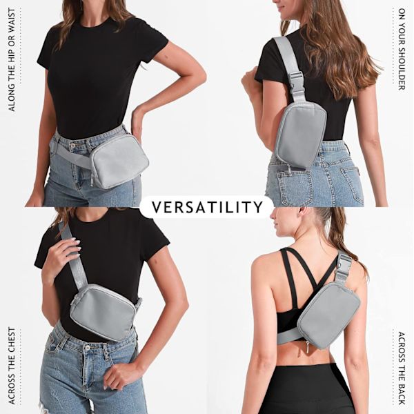 Crossbody Fanny Pack til kvinder og mænd, Everywhere bæltetaske med justerbar rem, til udendørs vandreture, løb, rejser og afslapning gray