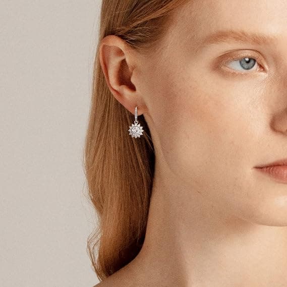 Sølv Hænge Øreringe til Kvinder Sterling Sølv Hænge Loop Øreringe Cubic Zirconia Krog Øreringe Krystal Vedhæng