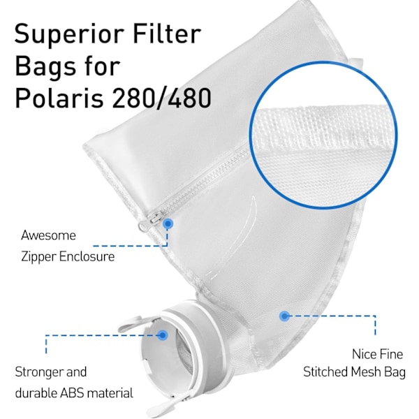 Pool Cleaner Bags, Pool Robot Bag, Nylon Pouch Replacement Passer til Polaris 280&480 Universal Filter Bag til 280/480 Polaris Replacement Bags