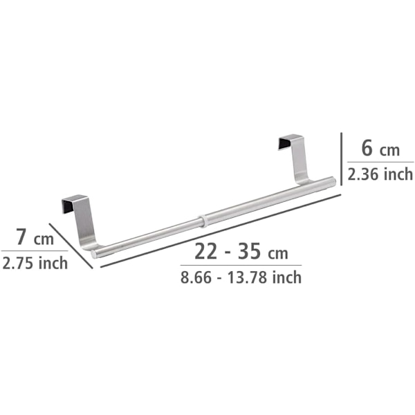 Teleskooppinen ripustettava pyyhekuivain - jatkettava, Ruostumaton teräs, 22-35 x 6 x 7 cm, Mattahopea
