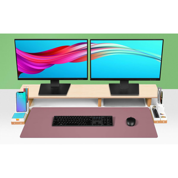 Skinn skrivebordsbeskytter, kontorbordsmatte, sklisikker PU-skinn skrivebordsunderlag, bærbar skrivebordsmatte, vanntett skrivebordsunderlag Dark Pink 36" x 17"