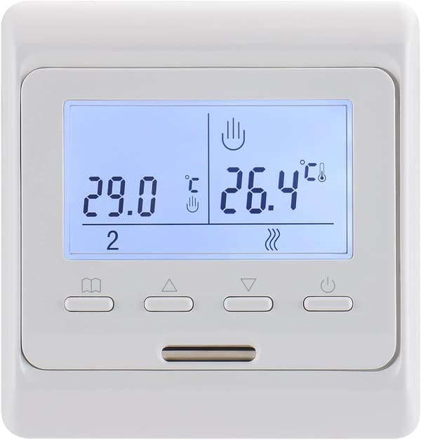 Programmerbar romtermostat, digitalt display AC230V maks 3A, fungerer for strålevarme WG806 hvit
