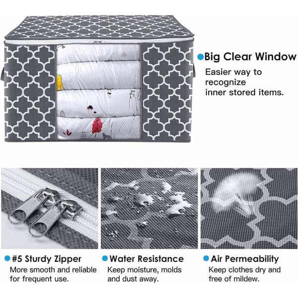 3-pack 100L Stora Förvaringsväskor för Filtar, Kläder, Sängkläder, Täcken, Vikbar Organizer - Grå