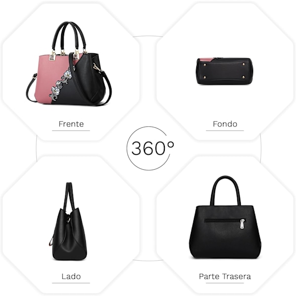 Dametasker Blomstermønster Crossbody Tasker Pom Pom Dekoration Håndtasker Tote Tasker til Damer Skuldertaske PU Læder rosa