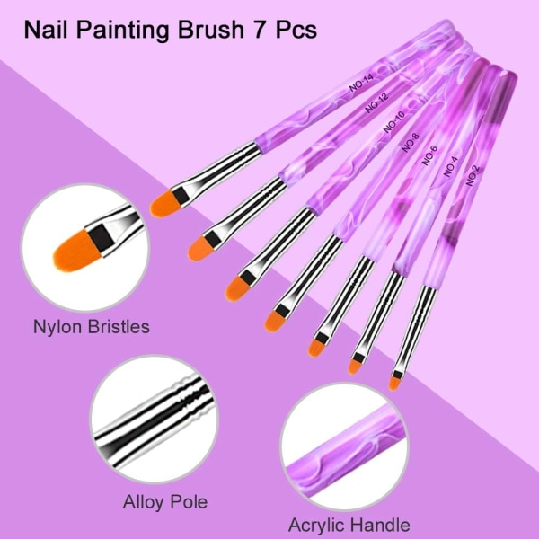 Kynsien taideharjasarja, 12 kpl kynsien taidekynää ja pistetyökaluja, kaksipäiset pistekynät kynsien taidelinerharjat Purple 12-piece set