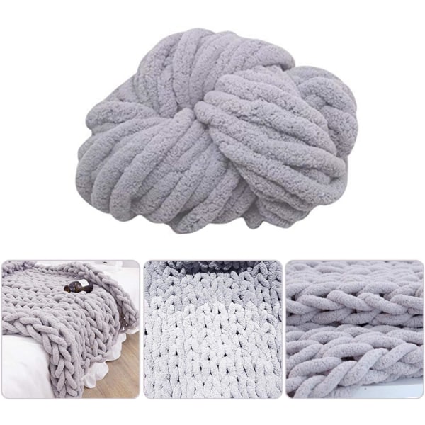 Villalanka DIY Chenille Lanka Super Chunky, 2cm lanka, virkkaus- ja neulepeitoihin huivihattu grey