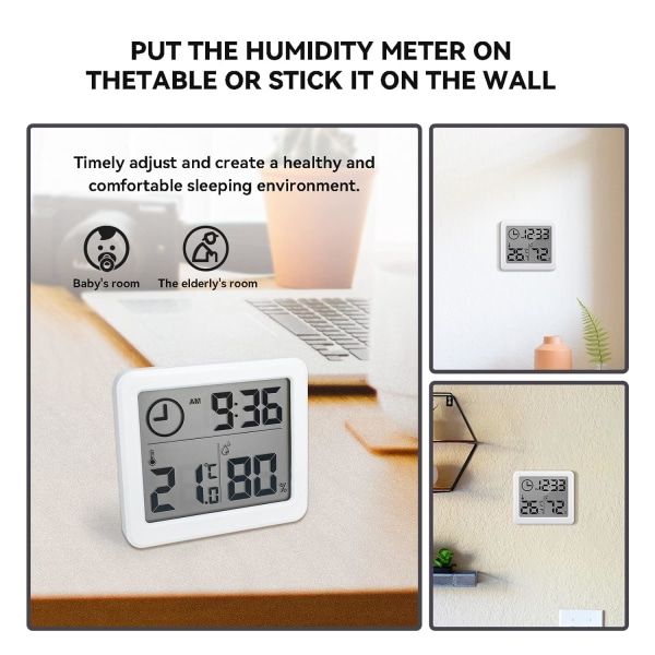 Digital termometer Hygrometer - inomhustermometer med temperatur- och fuktighetsmätare, bords- och väggtermometer för hem och kontor - vit