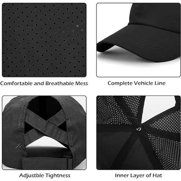 Naisten Baseball-lippis, Poninhäntä-aurinkolippis, Naisten Golf-lippikset, Ristikkäin säädettävät lippikset black