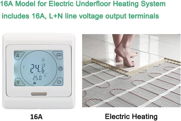 WG809 Rumstermostat, 7 dagar programmerbar LCD-display AC230V 16A för elektrisk golvvärme Vit