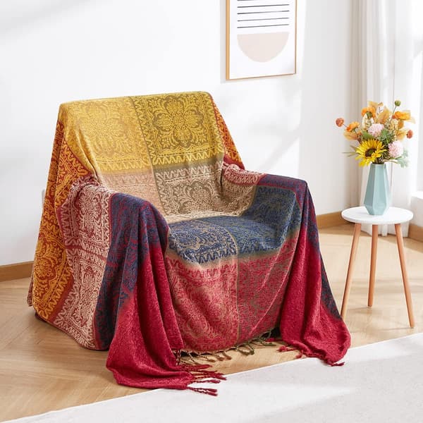 Bohemian tæpper Chenille Jacquard kvaster blød stolbetræk til seng sofa dekorative tæpper (rød, 60x75 tommer)