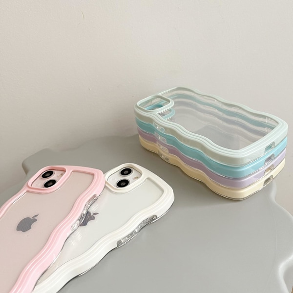 Skal, Sött Krulligt Vågigt Ram Klart Skal, Transparent Mjukt Silikon Skyddande Telefonskal för iPhone 14 Pro Max - Rosa iPhone 14pro max