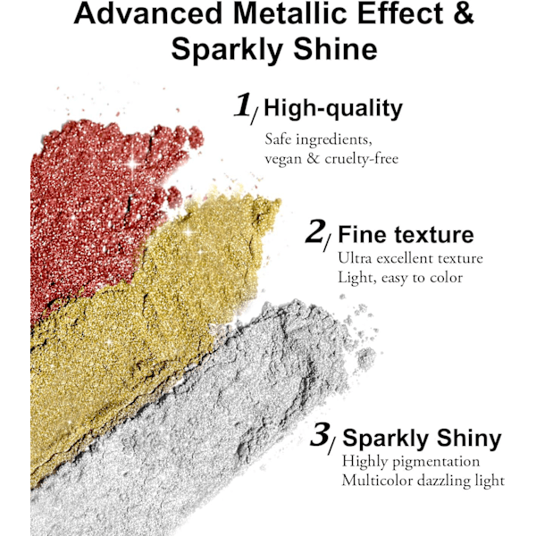 6 Lådor Krom Nagelpulver - Kromeffekt Naglar Spegel Metallisk Glänsande Pigment med Glitter Krom Pigment Nagel Manikyr