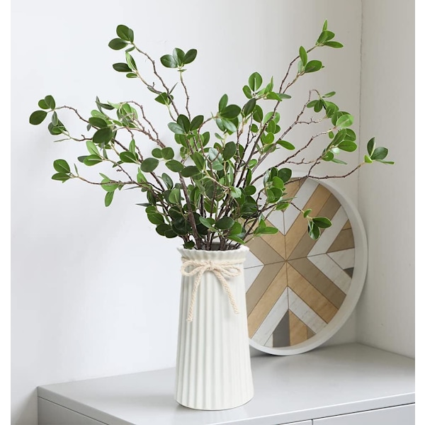 Vita Keramiska Ribbade Vaser för Minimalistisk Modern Heminredning, Dekorativa Blomvaser för Kontor Sovrum - 8 Tum / 20 CM White